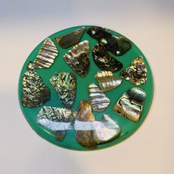 So Pretty! Lucite And Abalone Shell Trivet In Rare Green Color