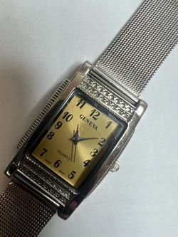 Geneva Quartz Watch Silver Mesh Band