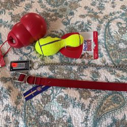 Large dog collars, and two toys brand new
