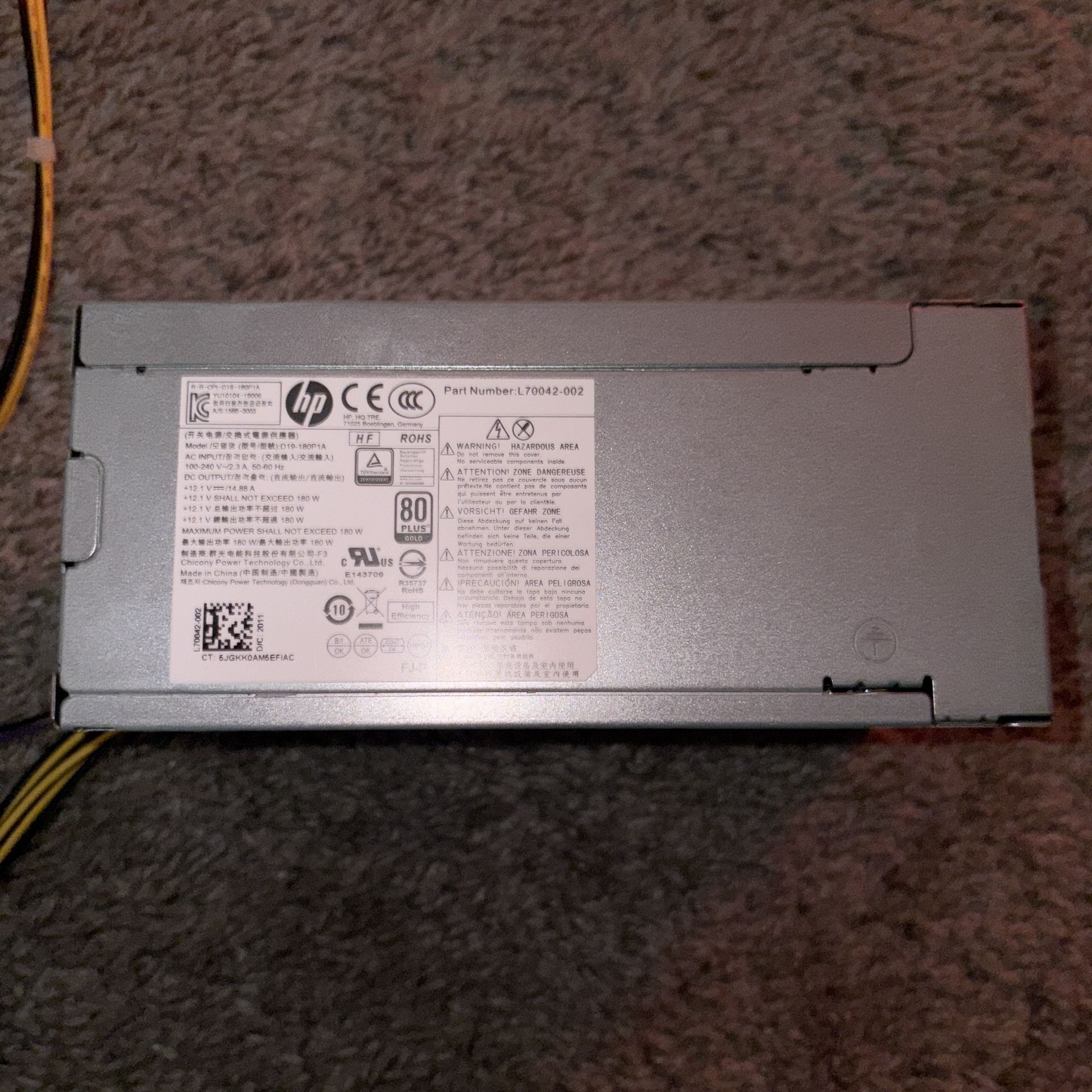 HP PC Power Supply 180W 80 Plus Gold
