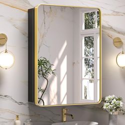 Keonjinn 24 x 32 Inch Gold Recessed Medicine Cabinets #3743D T6-3