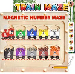 Magnetic Color and Number Maze with Long Pen Handle, Color Learning Busy Board for Kids, Wooden Montessori, Fine Motor Skills and Educa
