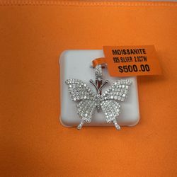 Butterfly Moissanite 925 Sterling Silver Pendant 