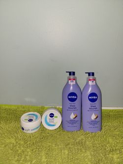 2 nivea soft face,body,hand 6.8oz/2 nivea body lotion 16.9oz Shea Nourish