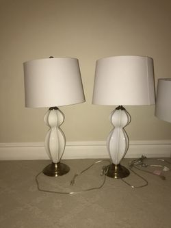 2 large lamps plus shade cream and gold
