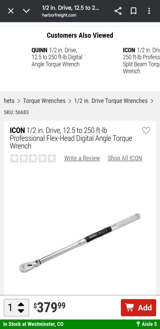 ICON 1/2 in. Drive, 12.5 to 250 ft-lb Professional Flex-Head Digital Angle Torque Wrench
