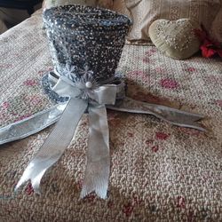Beautiful Silver Sequence Top Hat Tree Topper $6.