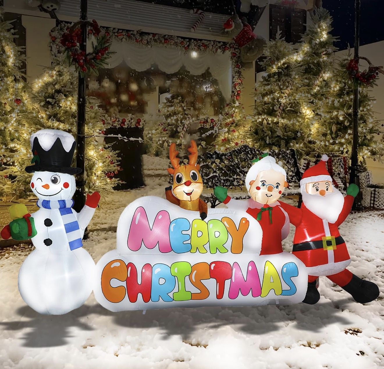 8FT Merry Christmas Inflatable Outdoor Decorations - Christmas Blow Up Yard Decoration with Built - In LED Light