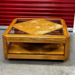 Wood Coffee Table With Glass Corners