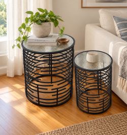 Set of 2 Round Black Metal & Glass Accent Tables – $85 OBO
