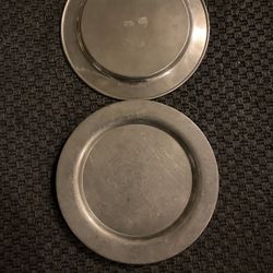 two Rockford 10 Inch Pewter Platters
