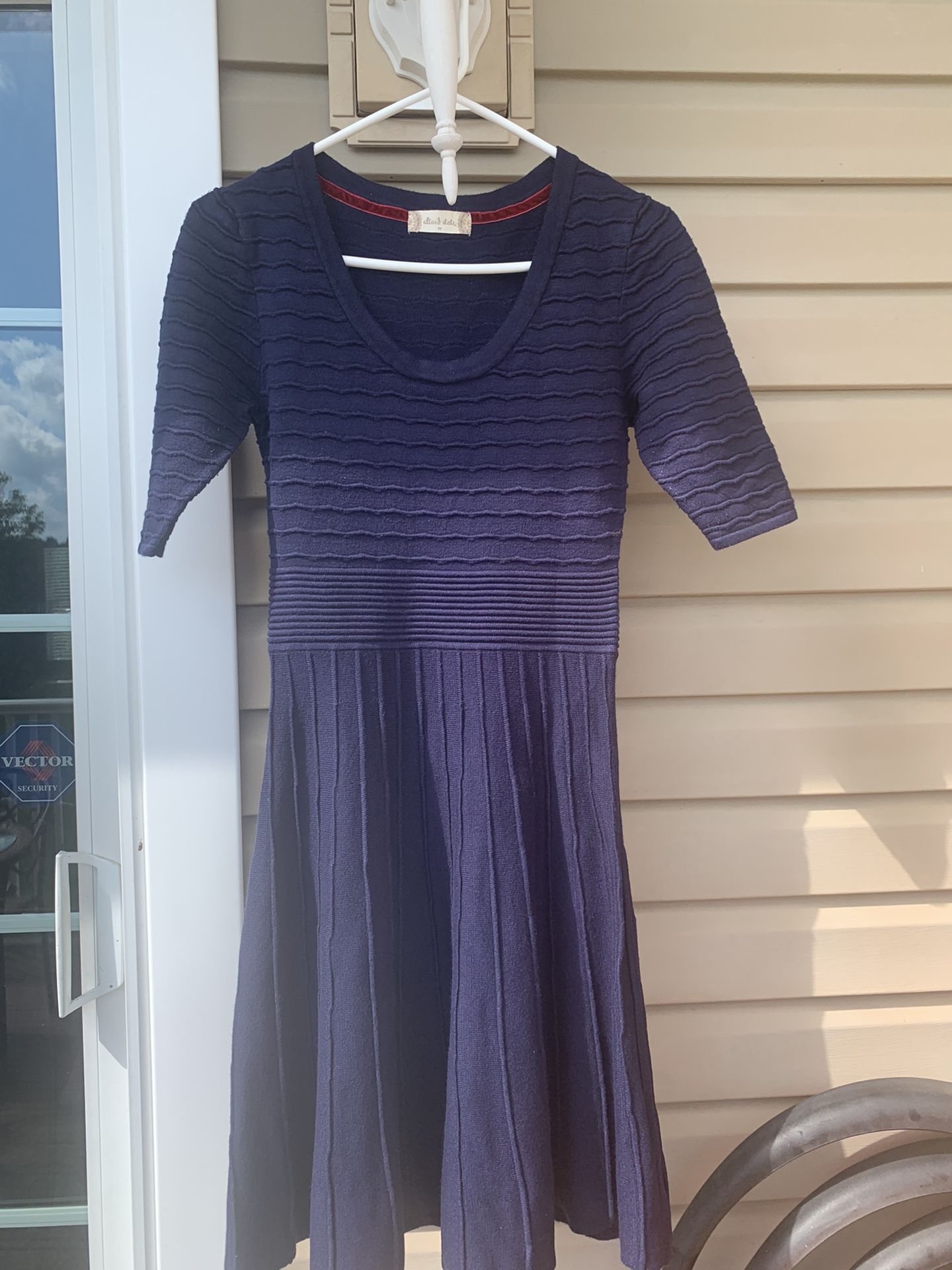 Altar’d State Navy Blue Ribbed Pattern Medium Dress