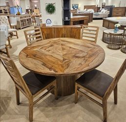 New Unique Teak wood 5 pc 60" Round Dining Table collection