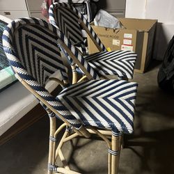 Pair Of Serena & Lily Chevron Riviera Bistro Stools
