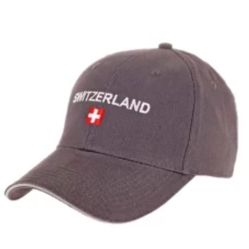 HandEmbroidered Swiss Flag “Switzerland” Baseball Cap Hat. Gray, Cotton, Unisex, Adjustable, Breathable. Versatile Stylish!