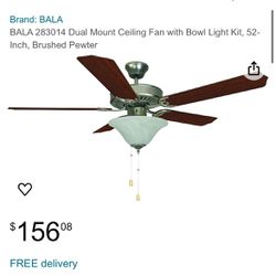 BALA 283014 Dual Mount Ceiling Fan with Bowl Light Kit,