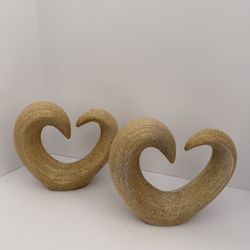 Gold Heart-Shaped Decorative Sculptures (Set of 2)