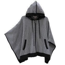 Michael Kors Black White Logo Zip-Up Cotton Poncho Outerwear S/M
