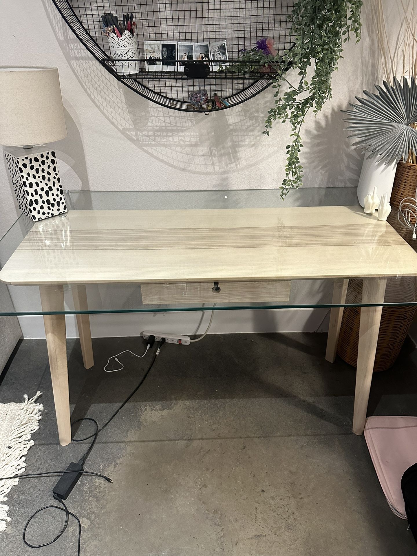 Lisabo IKEA Wooden Desk + Glass Table Top 