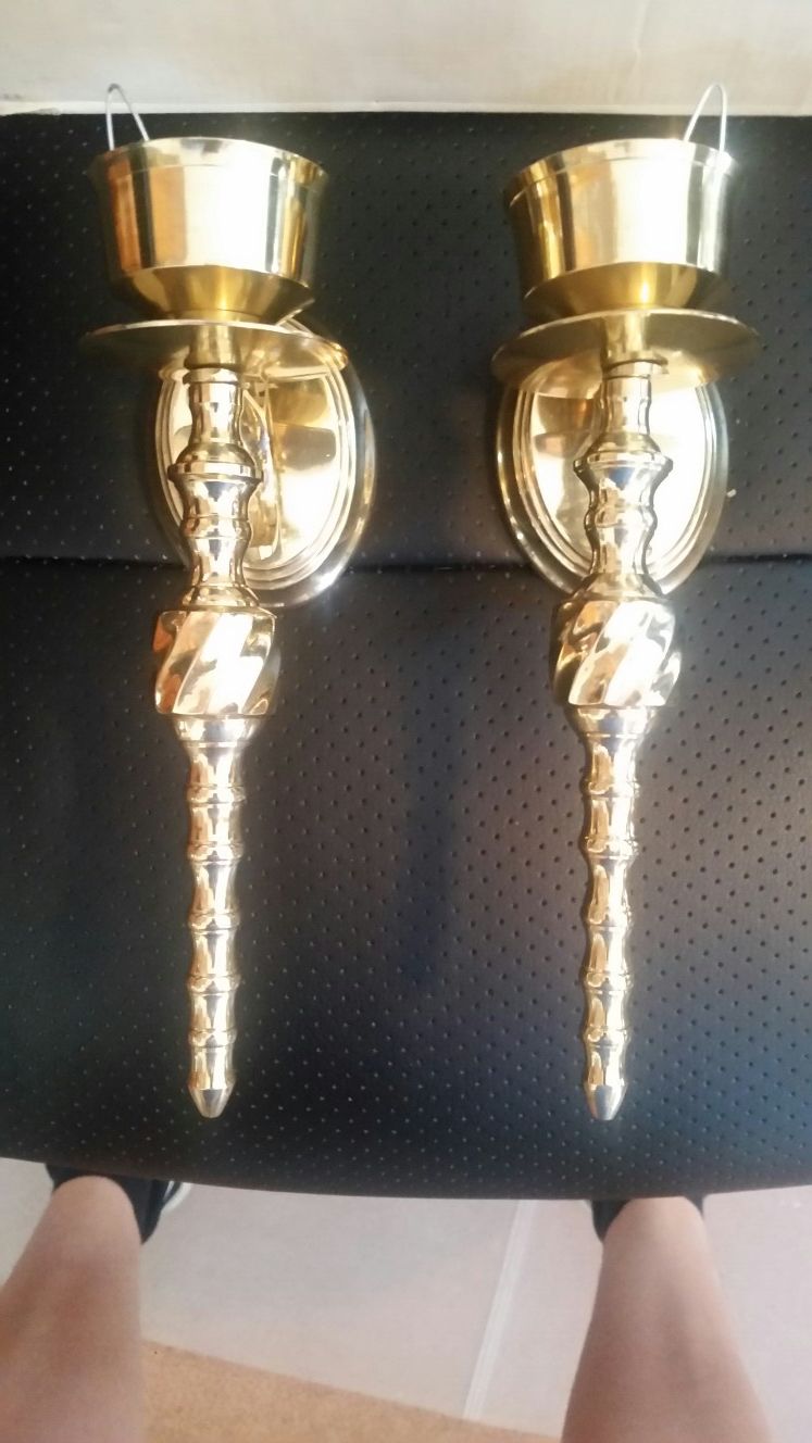 2 brass sconces for candles