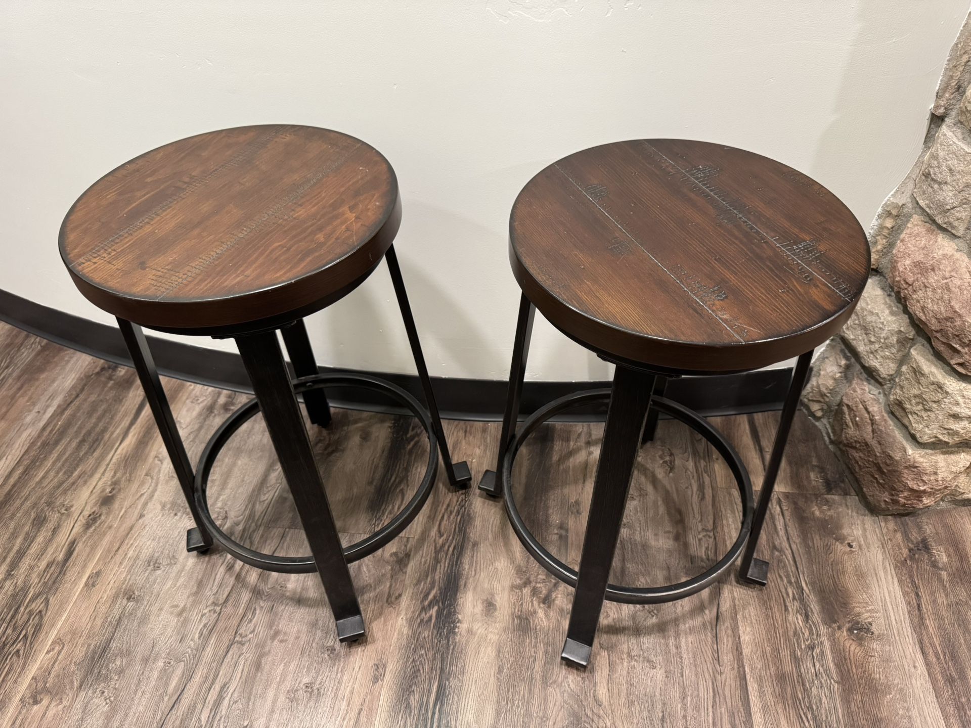 Wooden With Metal Frame Countertop Stools