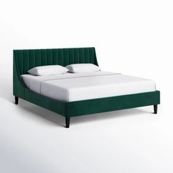 Beautiful Evergreen Velvet Queen Platform Bed 