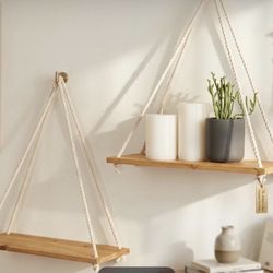 Wood Swing Hanging Rope Shelves