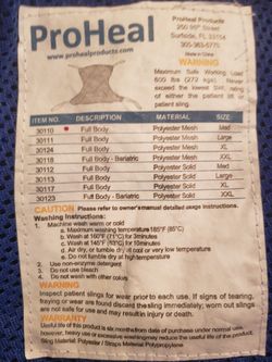 NEW ProHeal Universal Full Body Lift Sling - Mesh Fabric Polyester Sling Size Medium 30110