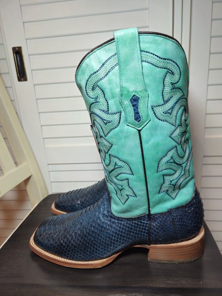 Corral Python Western Boots Broad Square Toe Turquoise A4534 Men Size 12