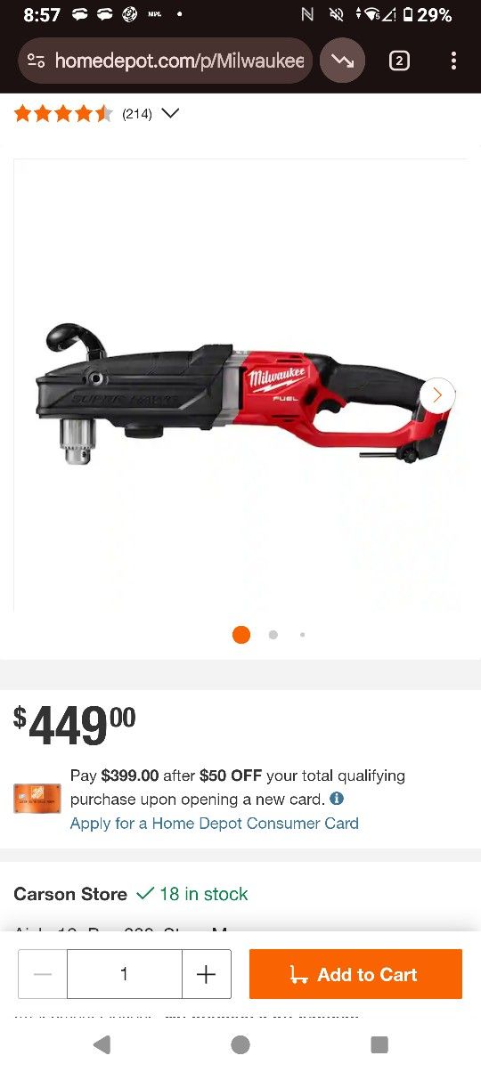 Milwaukee 18v FUEL BRUSHLESS Hole Hawg RIGHT ANGLE DRILL (TOOL ONLY)