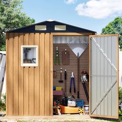 6X4FT Garden Storage Shed with Frame Floor & Lockable Door,Steel Tool Shed with 1 Clear Window, Anti-Corrosion Metal Shed for Backyard Patio Lawn (Woo