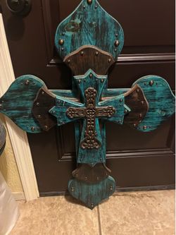 Turquoise cross for wall