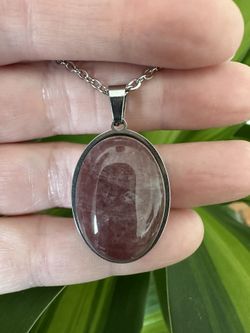 New, Beautiful Strawberry Quartz Crystal Necklace.