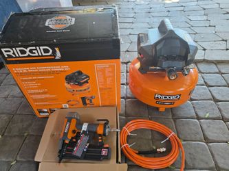 RIDGID
6 Gal. 150 PSI Portable Electric Oil-Free Jobsite Pancake Air Compressor with 25 ft. Air Hose and 18GA Brad Nailer