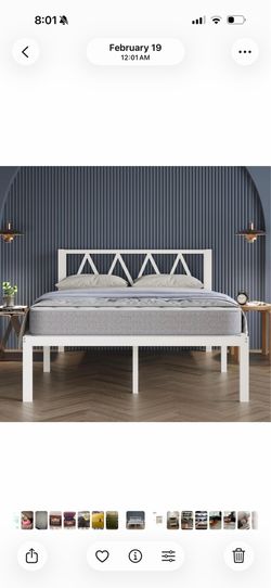 Queen white metal bed frame