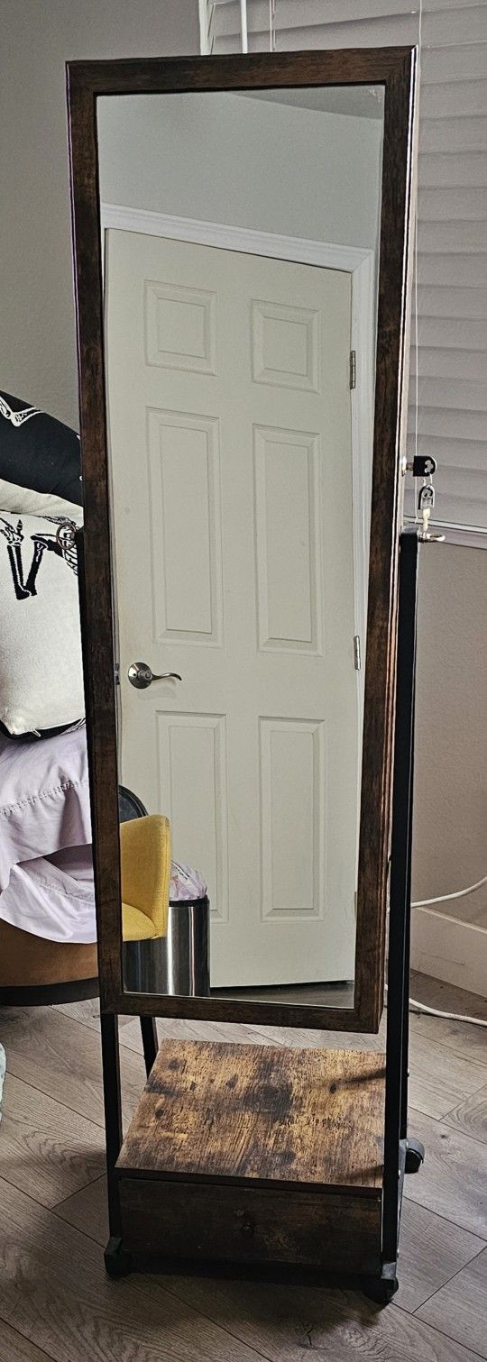 Wood Jewelry Cabinet Armoire With Drawer