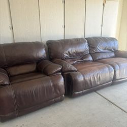 Leather Reclining Couch and Recliner Set
