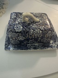 Vintage Blue And White Butter Dish 