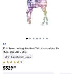 GE 72-in Freestanding Reindeer Yard decoration with Multicolor LED Lights