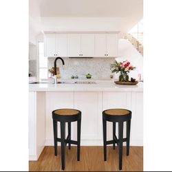 Set Of 4 Mila Backless Black And Cane Bar Stools