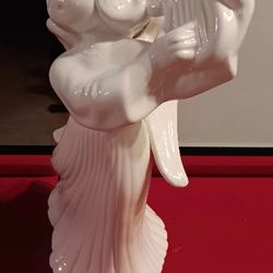 12" Angel Atlantic Mold White Angels Playing the Harp Glossy Finish