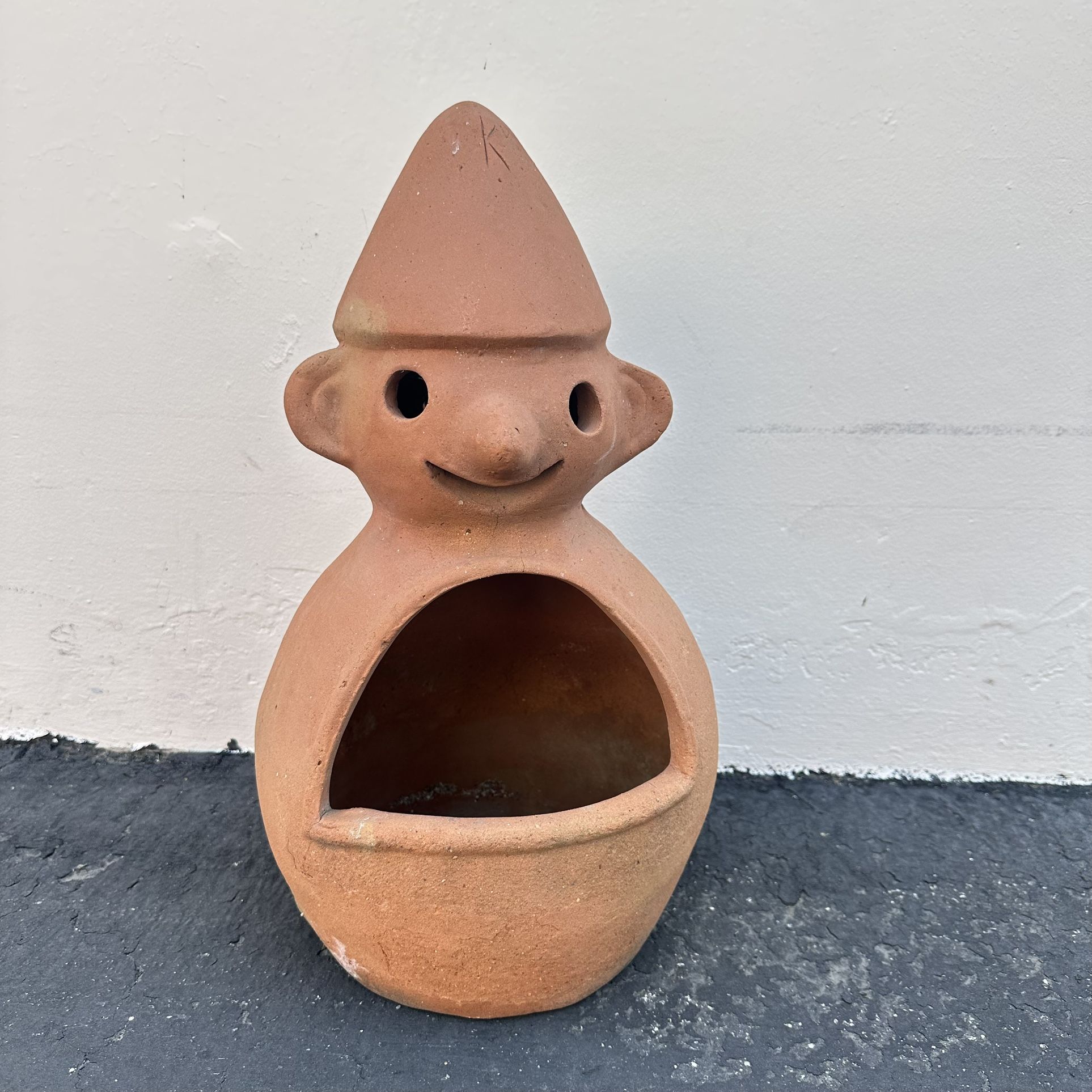 Clay Terra-Cotta Smiling Garden Elf Yard Pot Gnome Planter Statue 19"