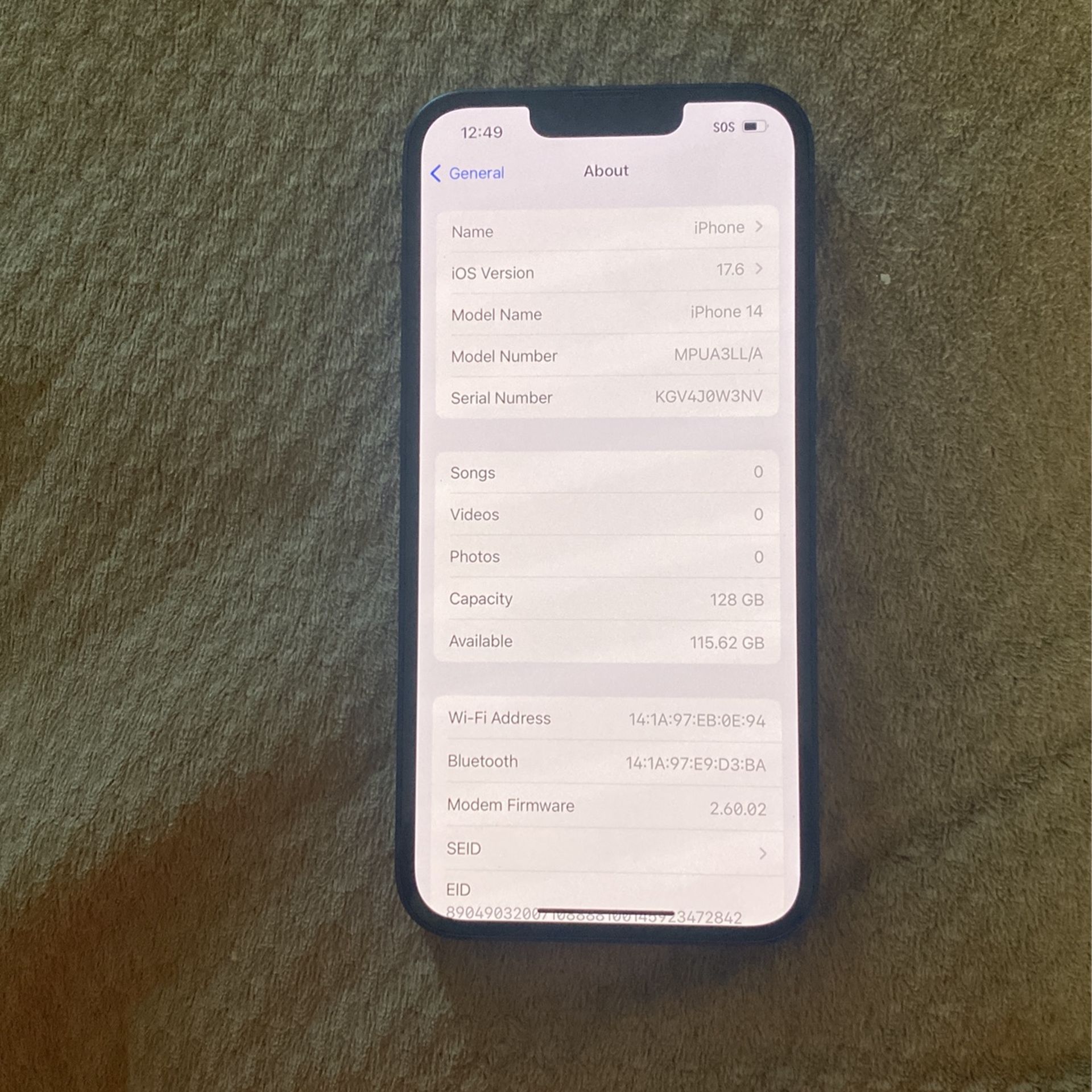 iPhone 14 128gb424 on Fairfax shoes