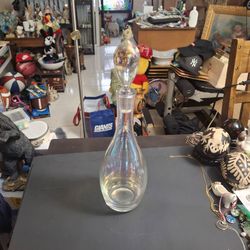 Vintage Opalescent Iridescent Glass Decanter W/Stopper, Gorgeous Rainbow Effect 16"H Mid To Late 20th Century (Most Likely From Romania)