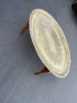 vintage mid century brass table Brass used Moroccan. Walnut legs. 