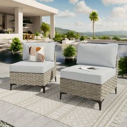 New Heavy Duty Ovios 2 Pieces Outdoor Patio Sectional Furniture Cushioned PE Rattan Wicker Chairs Conversation Set with Coffee Table for Backyard  New