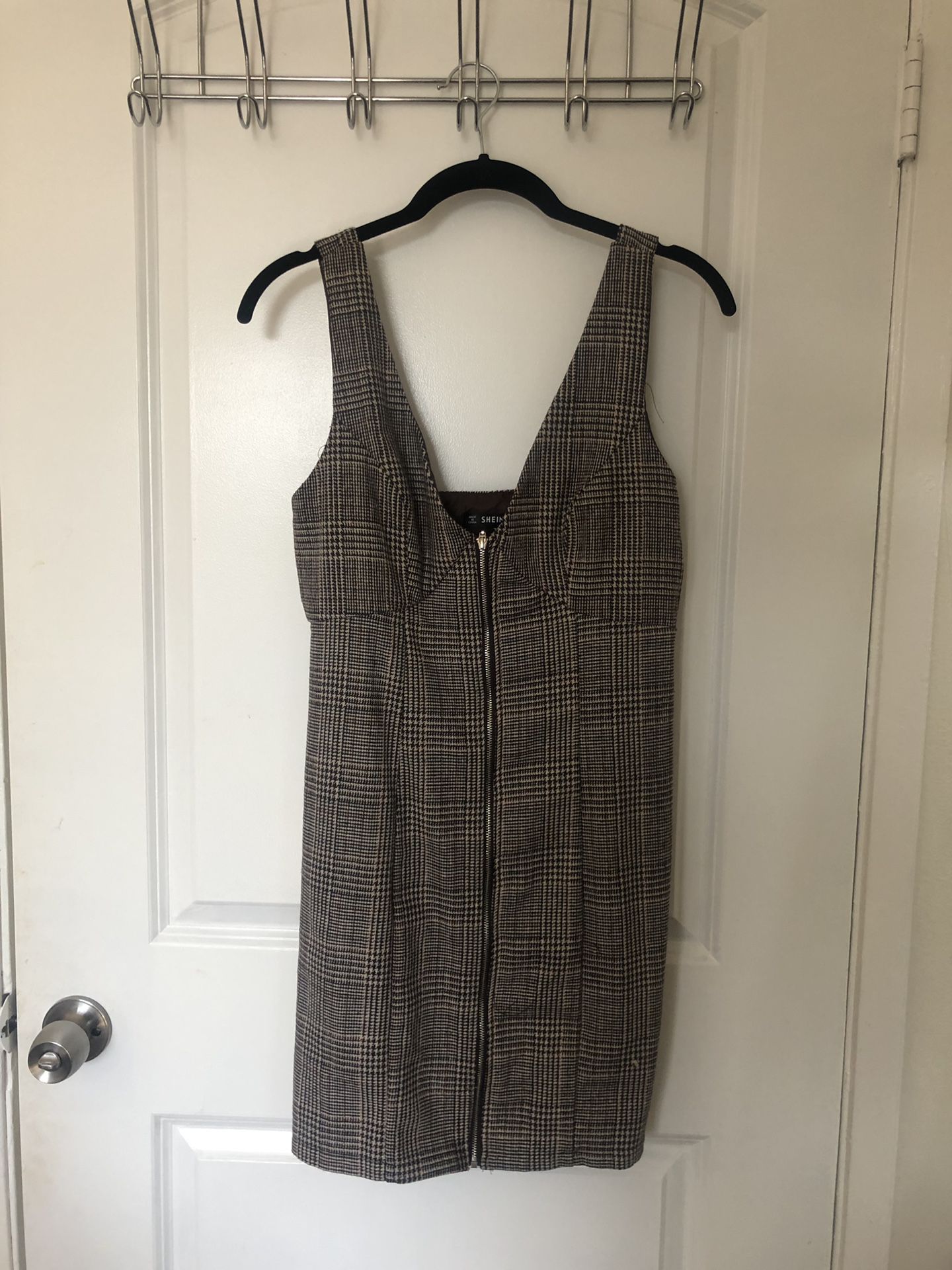 Grey Plaid Overall Dress Size Small