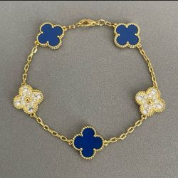 Clover Blue With Zirconia Stone Unisex Bracelet 
