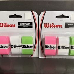 2 X Wilson Pro Tennis Overgrip-Comfort 3-Pack Assorted-White/Green/Pink (6 grips total)