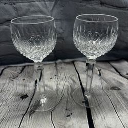 Pair Waterford Crystal Colleen Pattern 7 1/2" Hock Wine Faceted Stems-